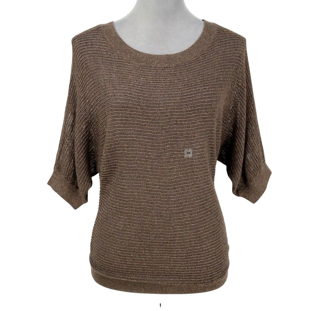 Express Sweater Womens XS Brown Metallic Open Knit Dolman Sleeves Pullover New